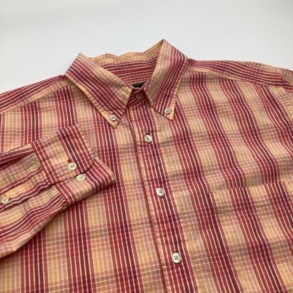 Eddie Bauer Mens Long Sleeve Button Up Shirt Red Orange Striped Size Tall Large